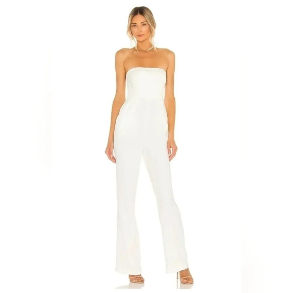 NEW NBD Revolve‎ XS Eliot Jumpsuit In Ivory Strapless Pockets Drape Front Crepe - Picture 1 of 15